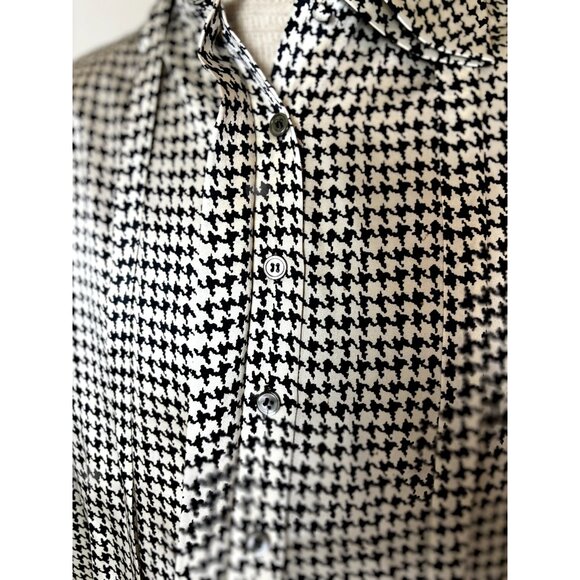 Mary Ann Restivo 100% Silk Size 12 Women's Collared w/Tie Long Sleeve Top Blouse - Picture 8 of 16